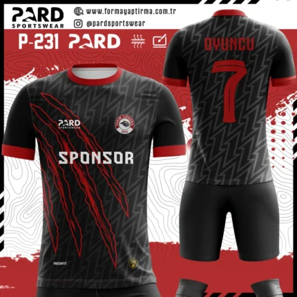 kırmızı siyah futbol forması